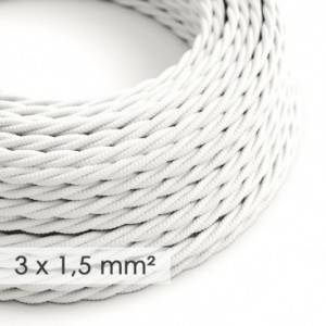 Textilný elektrický kábel so širším priemerom 3x1,50 - stočený - hodváb TM01 biely
