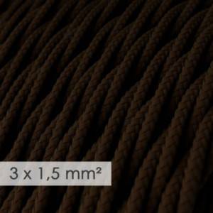 Textilný elektrický kábel so širším priemerom 3x1,50 - stočený - hodváb TM13 hnedý