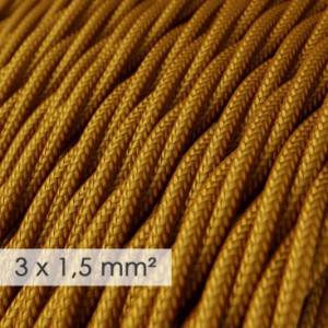 Textilný elektrický kábel so širším priemerom 3x1,50 - stočený - hodváb TM05 zlatý