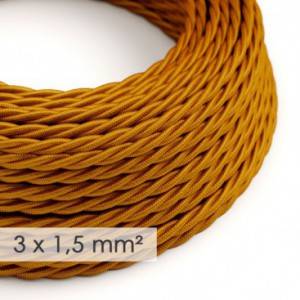 Textilný elektrický kábel so širším priemerom 3x1,50 - stočený - hodváb TM05 zlatý