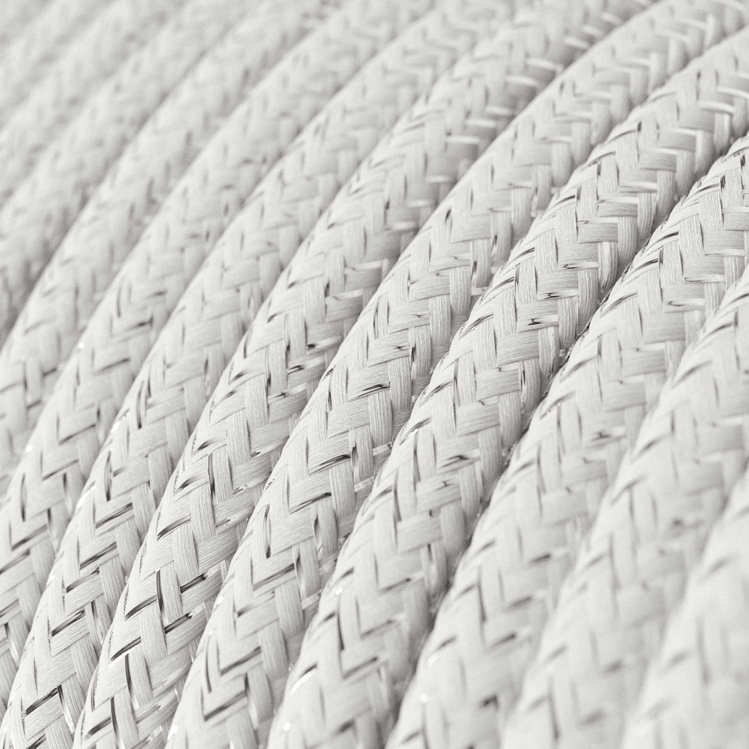 Okrúhly textilný elektrický kábel - lesklý, umelý hodváb, jednofarebný, RL01 Biela