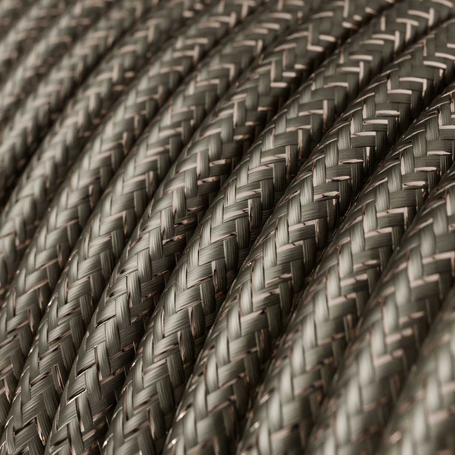 Okrúhly textilný elektrický kábel - lesklý, umelý hodváb, jednofarebný, RL03 Šedá