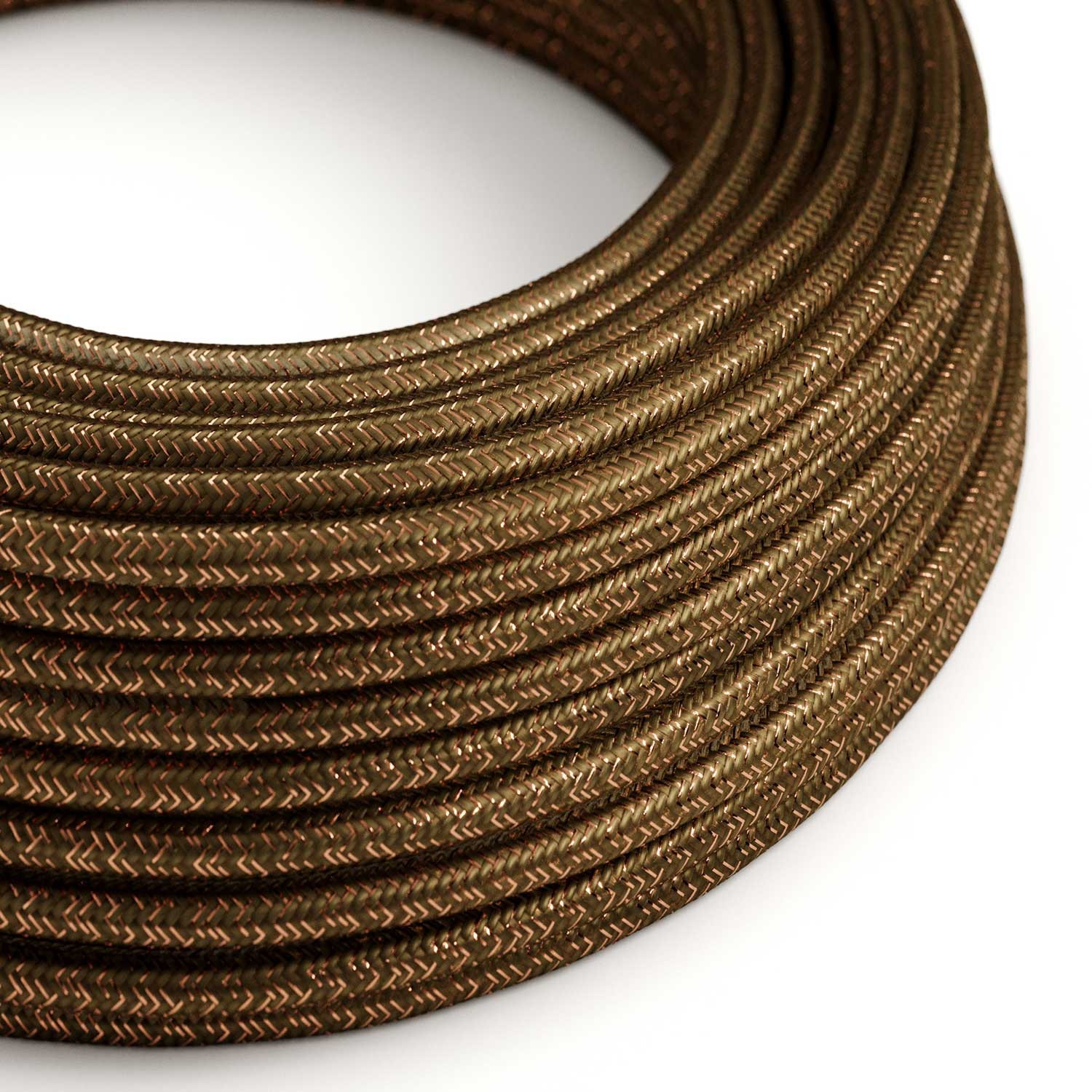 Okrúhly textilný elektrický kábel - lesklý, umelý hodváb, jednofarebný, RL13 Hnedá