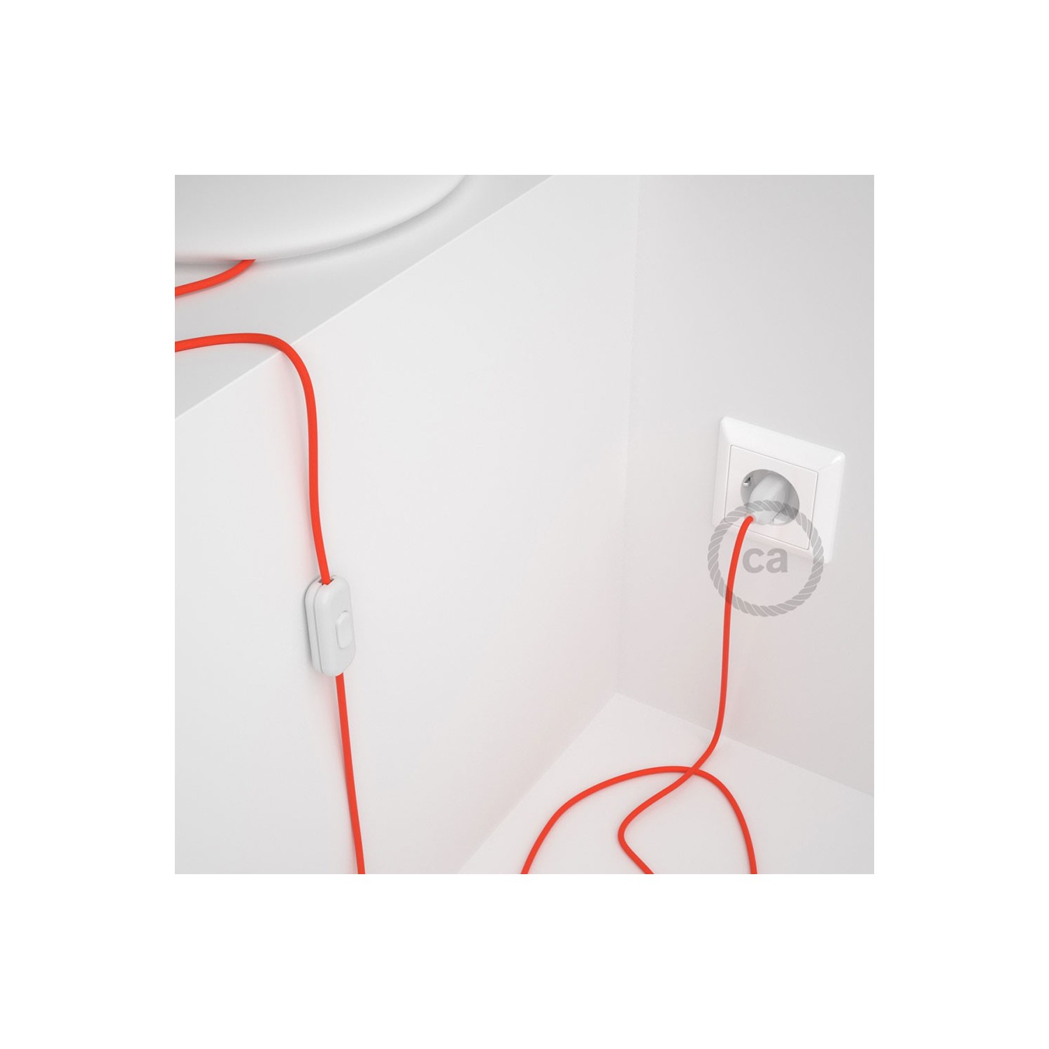 Napájací kábel pre stolnú lampu, RF15 Fluo oranžový hodvábny 1,80 m. Vyberte si farbu zástrčky a vypínača.