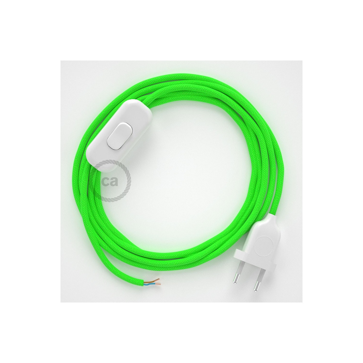 Napájací kábel pre stolnú lampu, RF06 Fluo zelený hodvábny 1,80 m. Vyberte si farbu zástrčky a vypínača.