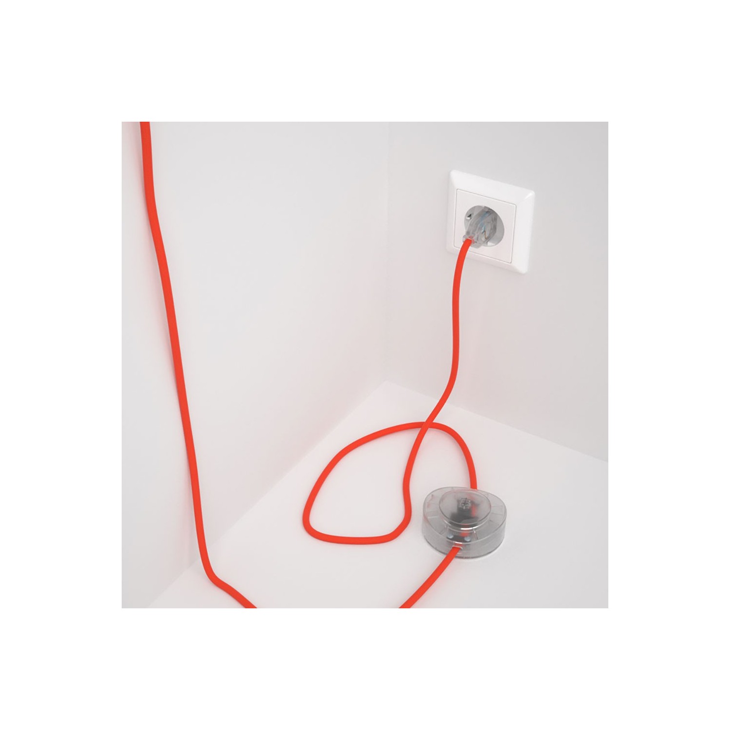 Napájací kábel pre podlahovú lampu, RF15 Fluo oranžový hodvábny 3 m. Vyberte si farbu zástrčky a vypínača.