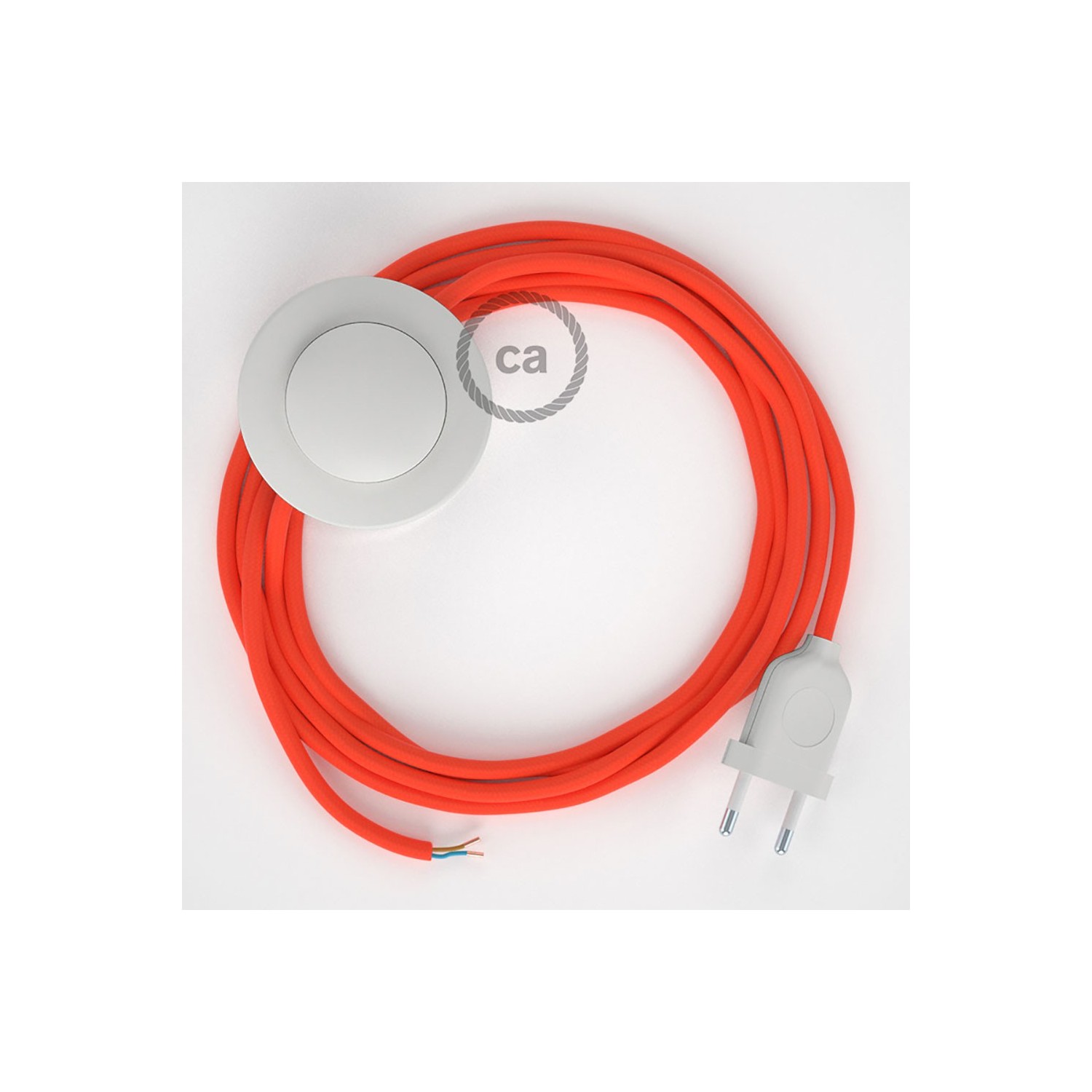 Napájací kábel pre podlahovú lampu, RF15 Fluo oranžový hodvábny 3 m. Vyberte si farbu zástrčky a vypínača.