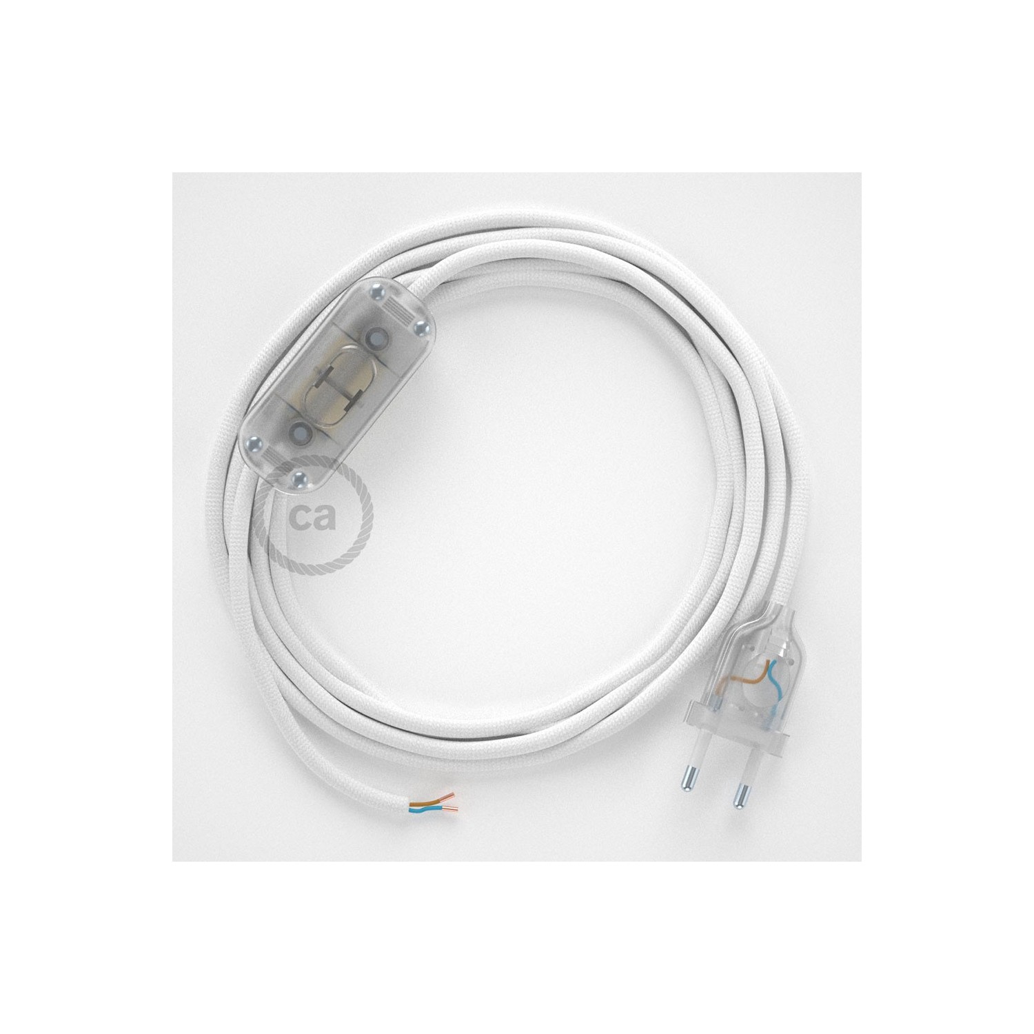 Napájací kábel pre stolnú lampu, RM01 Biely hodvábny 1,80 m. Vyberte si farbu zástrčky a vypínača.
