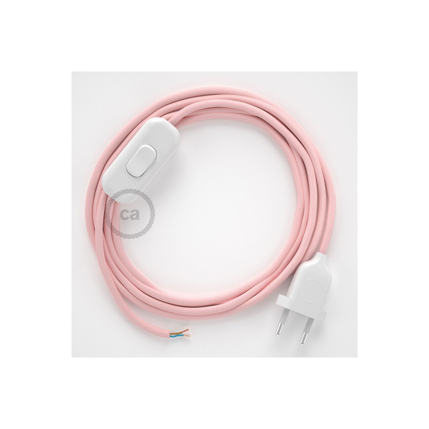 Napájací kábel pre stolnú lampu, RM16 Ružový hodvábny 1,80 m. Vyberte si farbu zástrčky a vypínača.