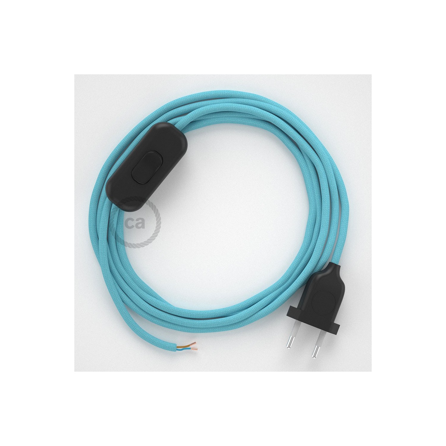 Napájací kábel pre stolnú lampu, RM17 Svetlo modrý hodvábny 1,80 m. Vyberte si farbu zástrčky a vypínača.