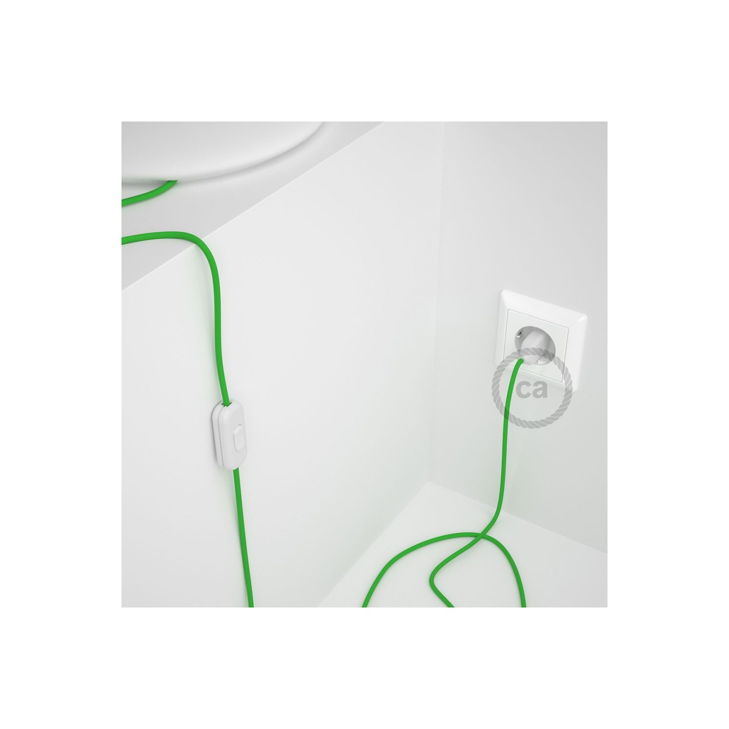 Napájací kábel pre stolnú lampu, RM18 Limetkový hodvábny 1,80 m. Vyberte si farbu zástrčky a vypínača.