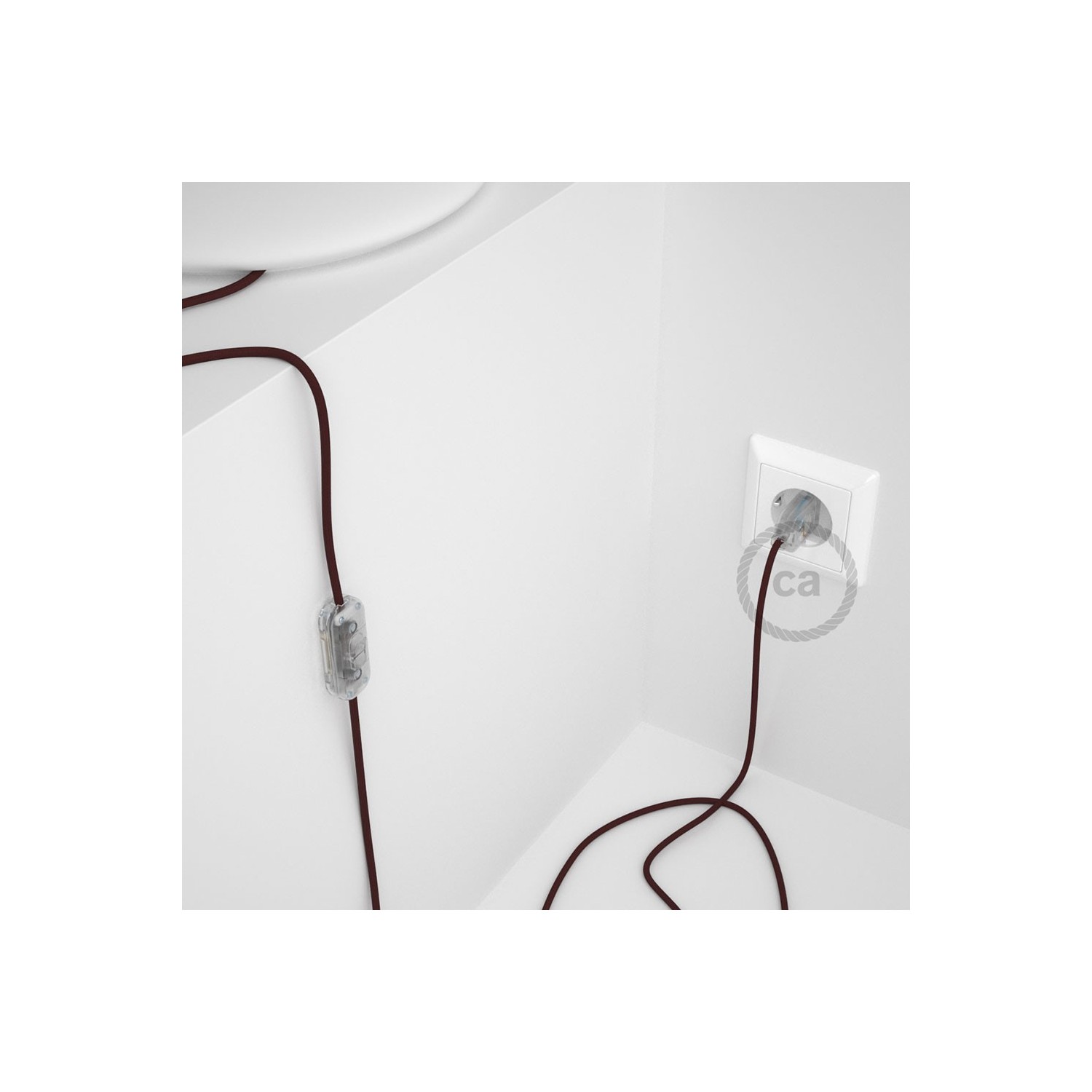 Napájací kábel pre stolnú lampu, RM19 Bordový hodvábny 1,80 m. Vyberte si farbu zástrčky a vypínača.