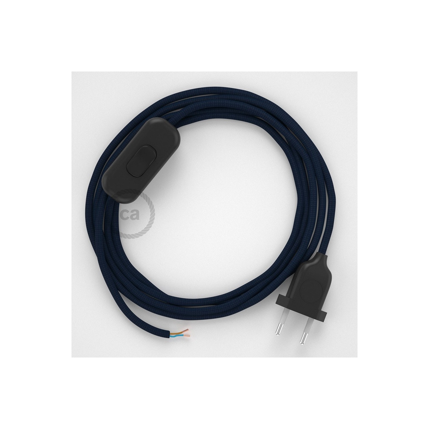 Napájací kábel pre stolnú lampu, RM20 Tmavo modrý hodvábny 1,80 m. Vyberte si farbu zástrčky a vypínača.