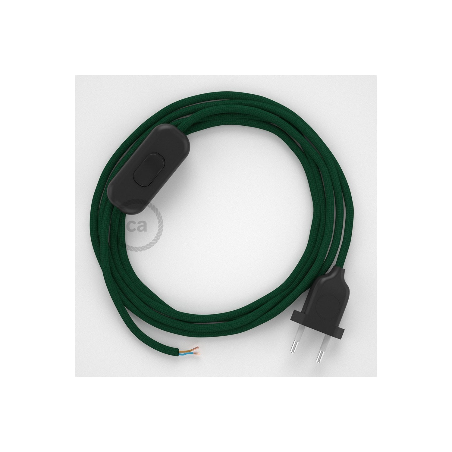 Napájací kábel pre stolnú lampu, RM21 Tmavo zelený hodvábny 1,80 m. Vyberte si farbu zástrčky a vypínača.