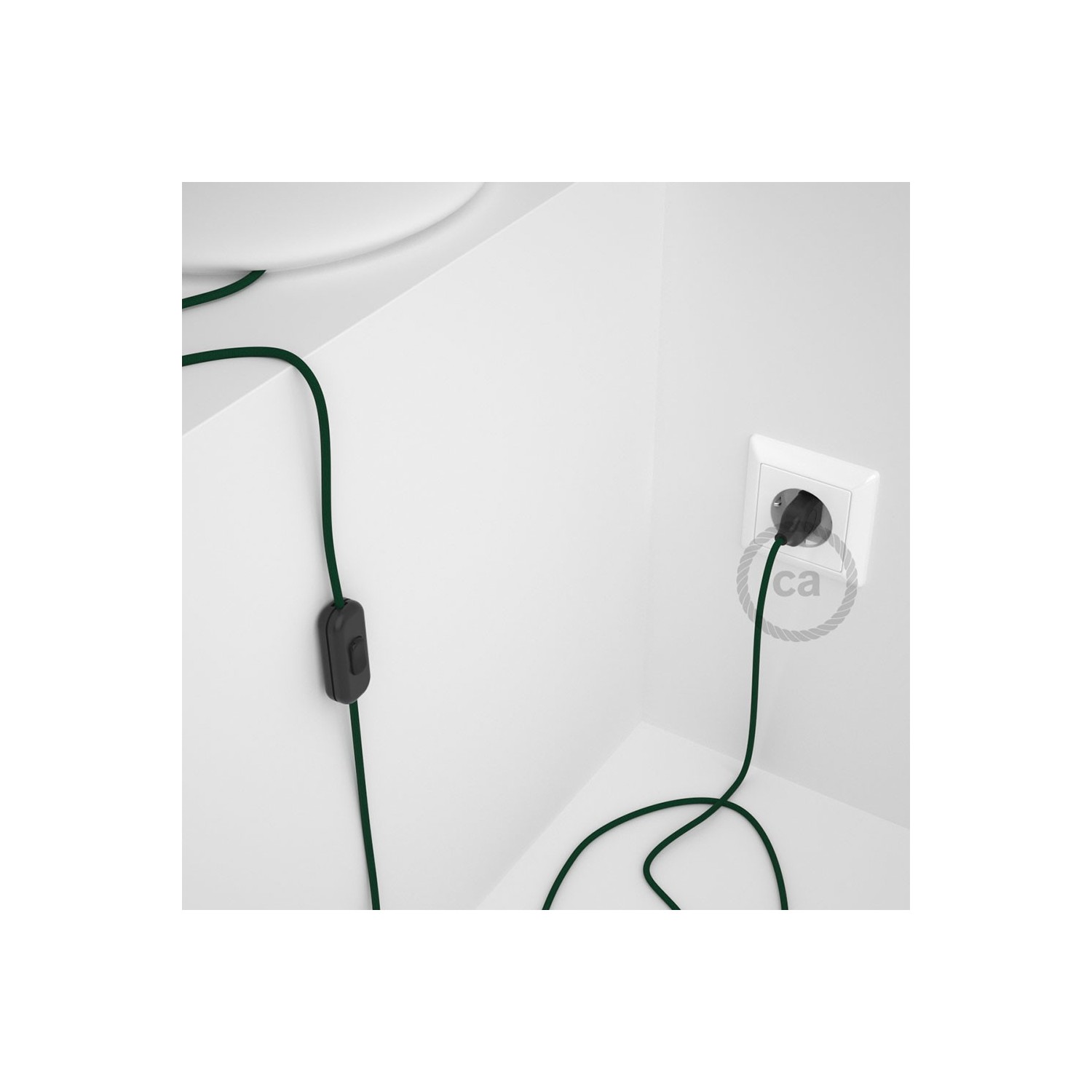 Napájací kábel pre stolnú lampu, RM21 Tmavo zelený hodvábny 1,80 m. Vyberte si farbu zástrčky a vypínača.