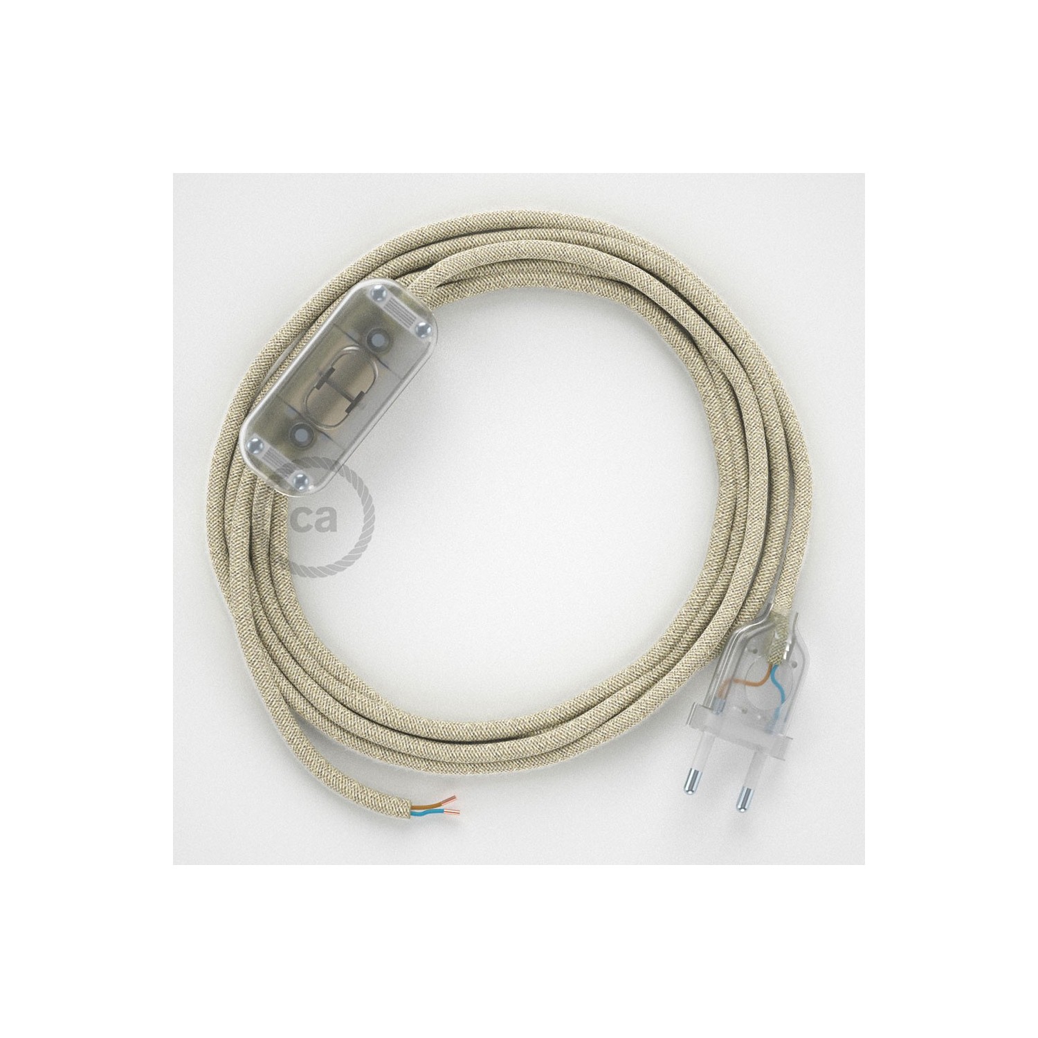 Napájací kábel pre stolnú lampu, RN01 Prírodný ľanový 1,80 m. Vyberte si farbu zástrčky a vypínača.