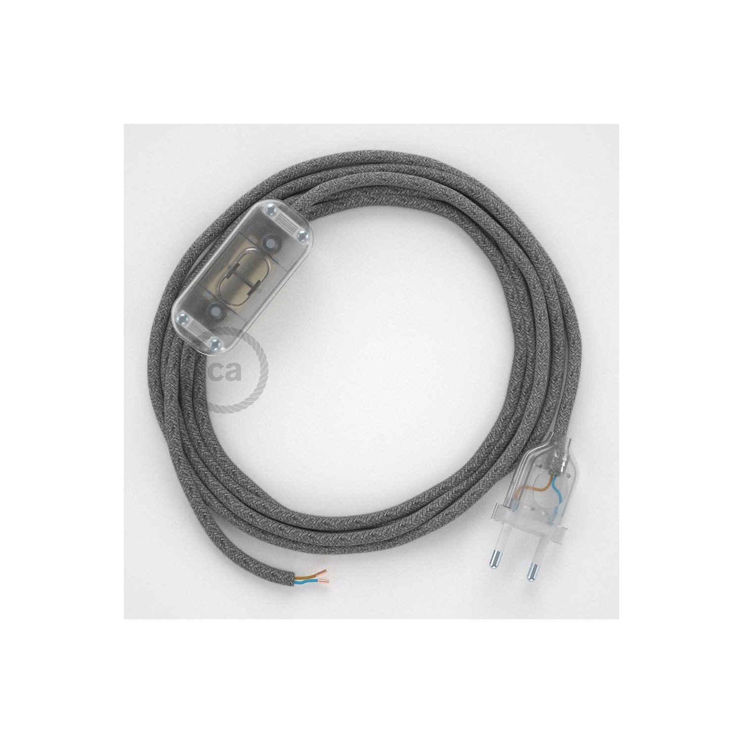 Napájací kábel pre stolnú lampu, RN02 Šedý ľanový 1,80 m. Vyberte si farbu zástrčky a vypínača.