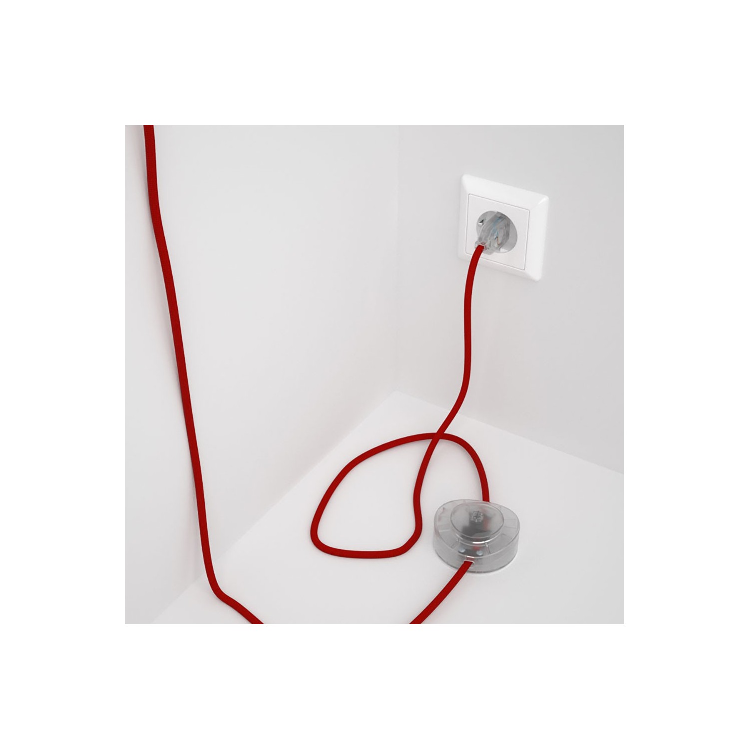 Napájací kábel pre podlahovú lampu, RM09 Červený hodvábny 3 m. Vyberte si farbu zástrčky a vypínača.