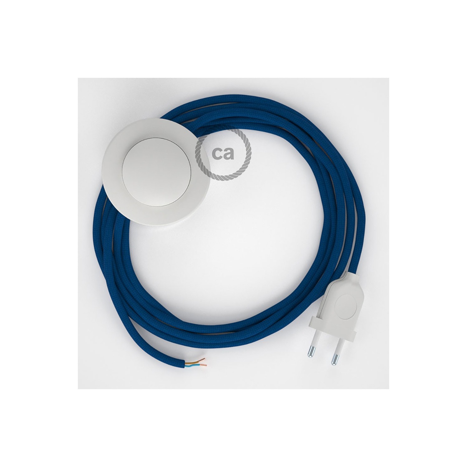Napájací kábel pre podlahovú lampu, RM12 Modrý hodvábny 3 m. Vyberte si farbu zástrčky a vypínača.