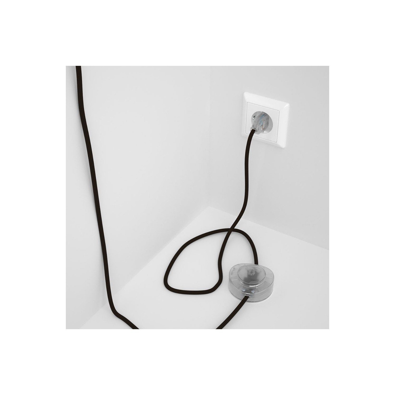 Napájací kábel pre podlahovú lampu, RM13 Hnedý hodvábny 3 m. Vyberte si farbu zástrčky a vypínača.