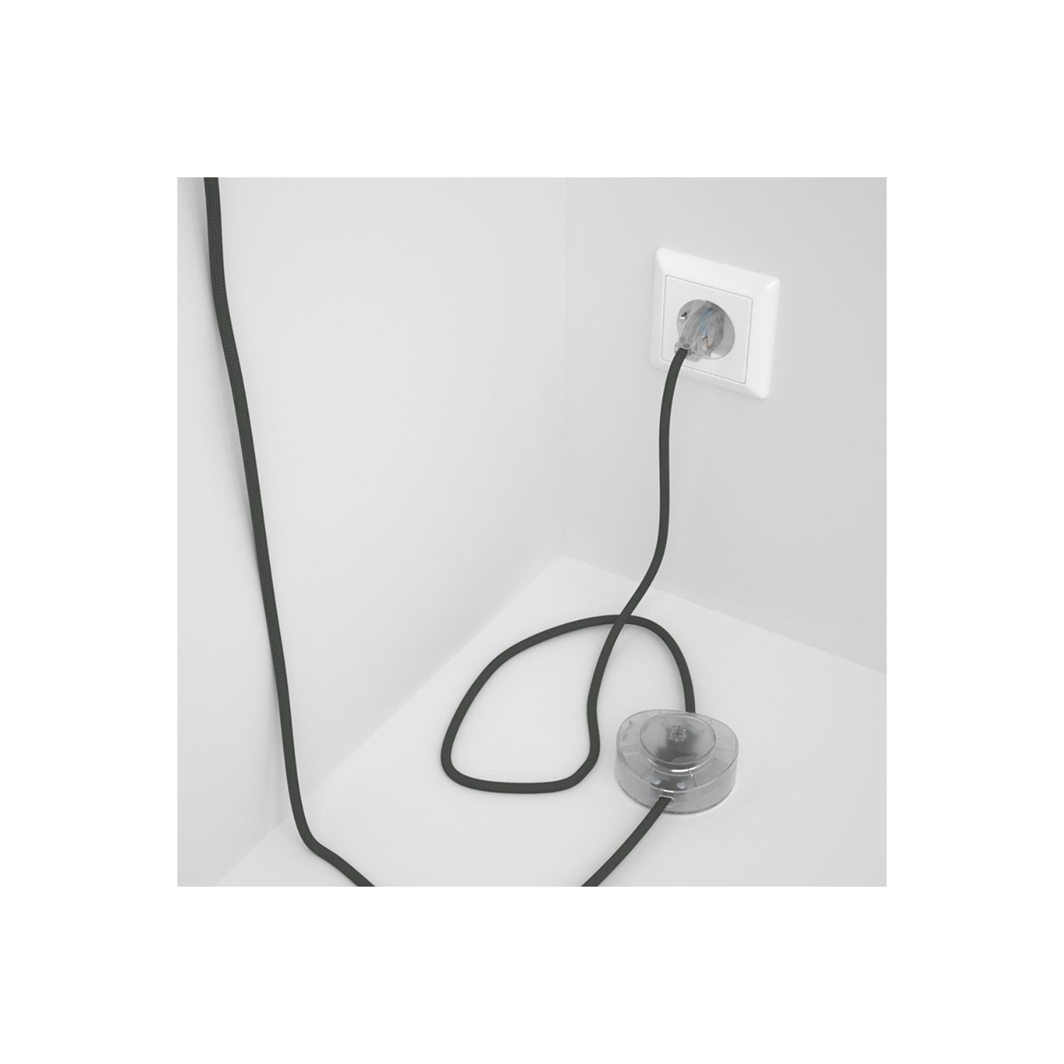 Napájací kábel pre podlahovú lampu, RM03 Šedý hodvábny 3 m. Vyberte si farbu zástrčky a vypínača.