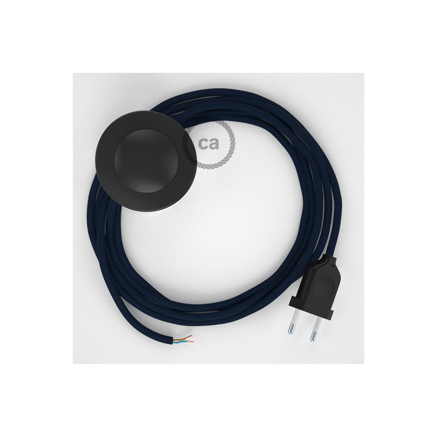 Napájací kábel pre podlahovú lampu, RM20 Tmavo modrý hodvábny 3 m. Vyberte si farbu zástrčky a vypínača.