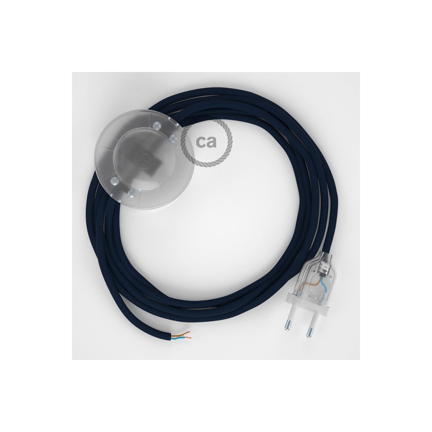Napájací kábel pre podlahovú lampu, RM20 Tmavo modrý hodvábny 3 m. Vyberte si farbu zástrčky a vypínača.