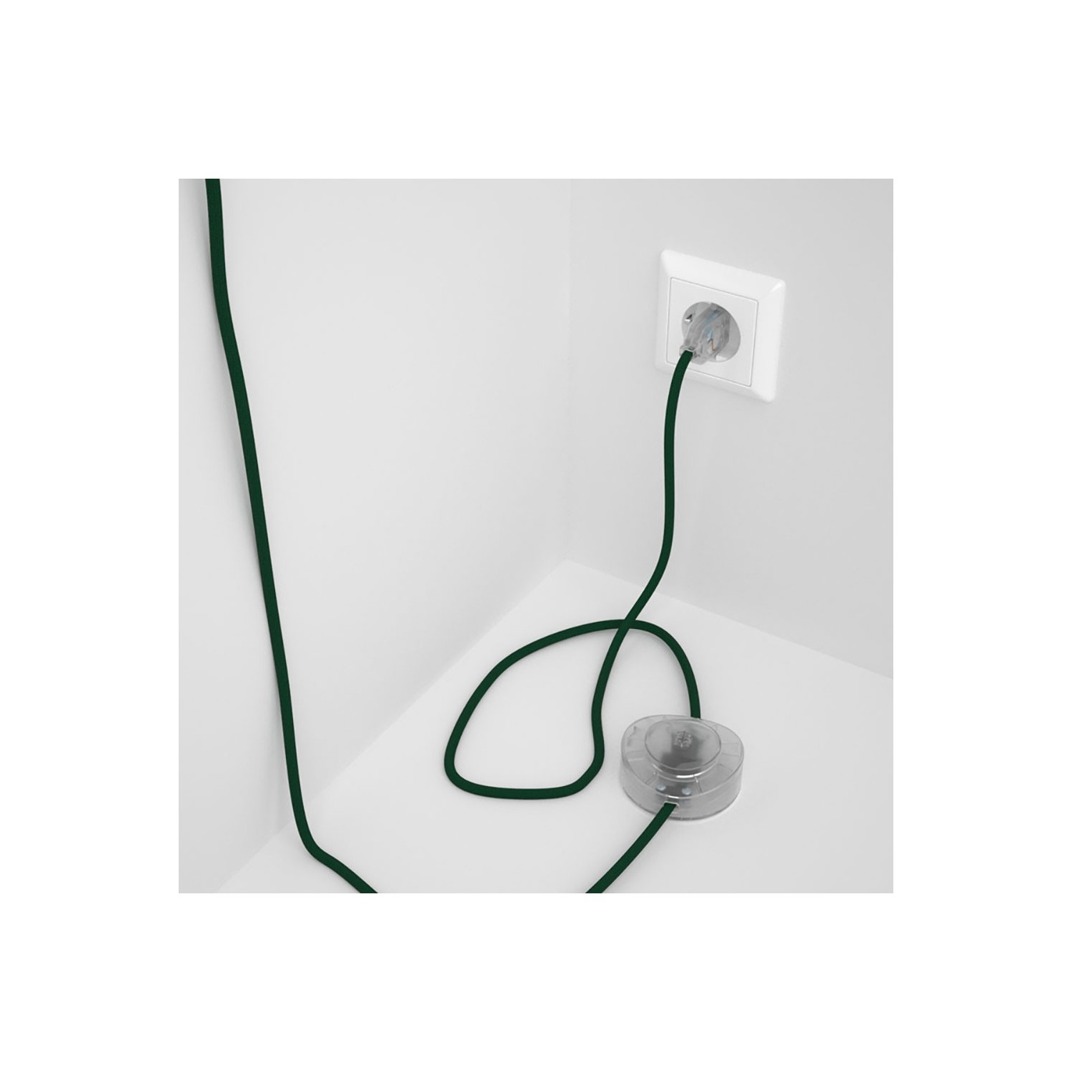 Napájací kábel pre podlahovú lampu, RM21 Tmavo zelený hodvábny 3 m. Vyberte si farbu zástrčky a vypínača.