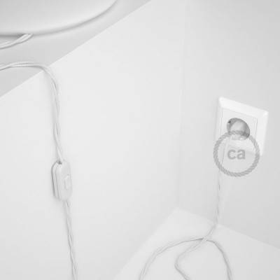 Napájací kábel pre stolnú lampu, TM01 Biely hodvábny 1,80 m. Vyberte si farbu zástrčky a vypínača.