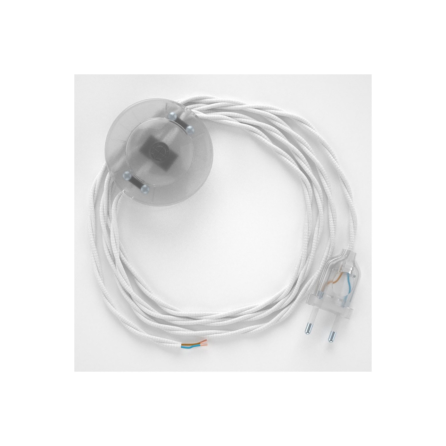 Napájací kábel pre podlahovú lampu, TM01 Biely hodvábny 3 m. Vyberte si farbu zástrčky a vypínača.