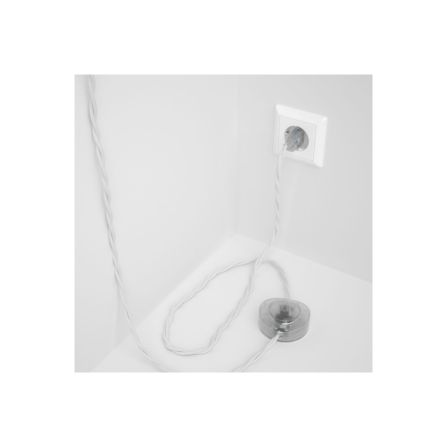 Napájací kábel pre podlahovú lampu, TM01 Biely hodvábny 3 m. Vyberte si farbu zástrčky a vypínača.