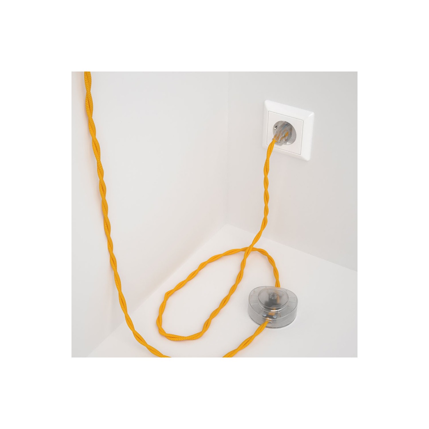 Napájací kábel pre podlahovú lampu, TM10 Žltý hodvábny 3 m. Vyberte si farbu zástrčky a vypínača.