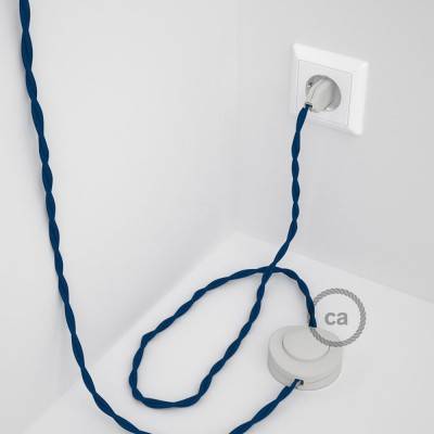 Napájací kábel pre podlahovú lampu, TM12 Modrý hodvábny 3 m. Vyberte si farbu zástrčky a vypínača.