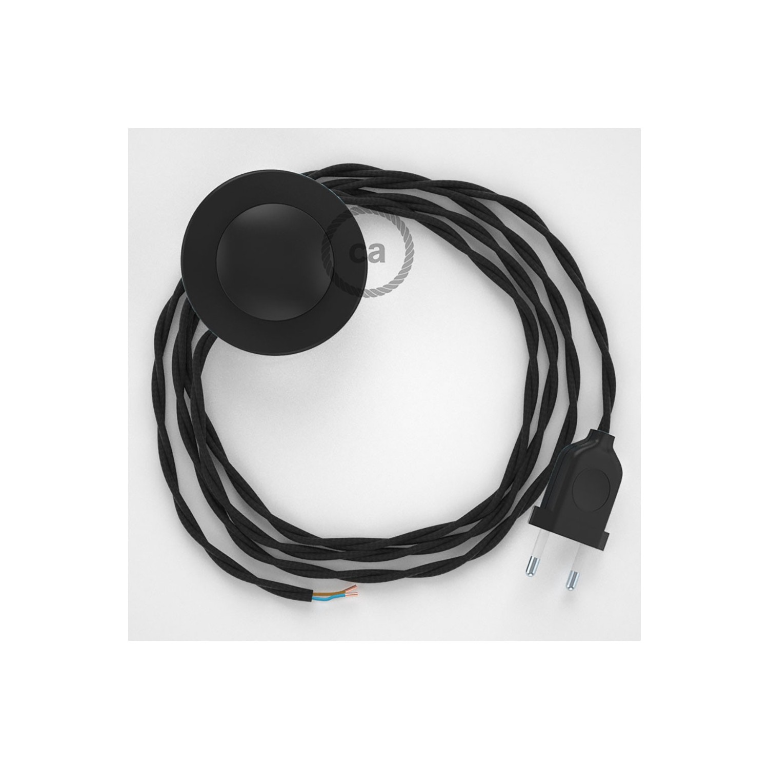 Napájací kábel pre podlahovú lampu, TM04 Čierny hodvábny 3 m. Vyberte si farbu zástrčky a vypínača.