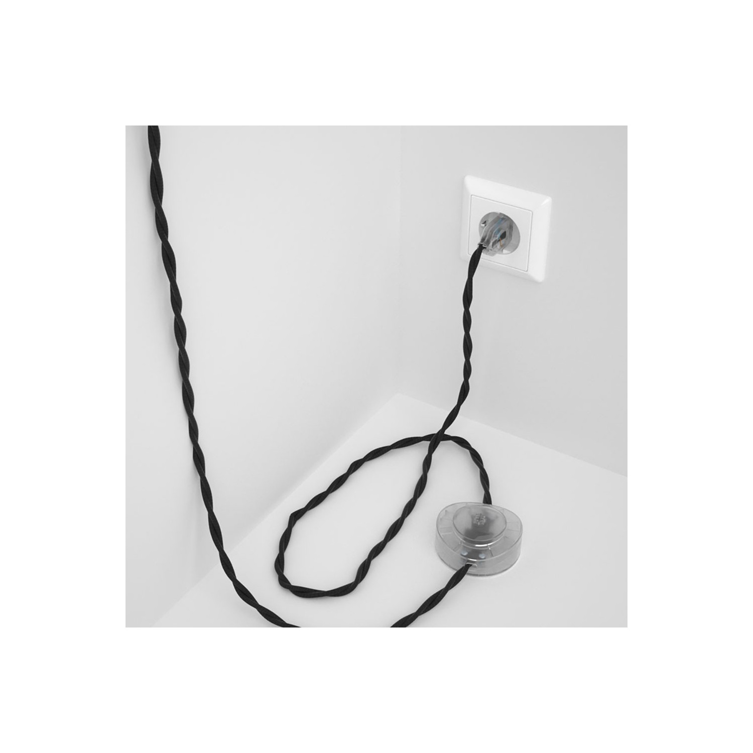 Napájací kábel pre podlahovú lampu, TM04 Čierny hodvábny 3 m. Vyberte si farbu zástrčky a vypínača.