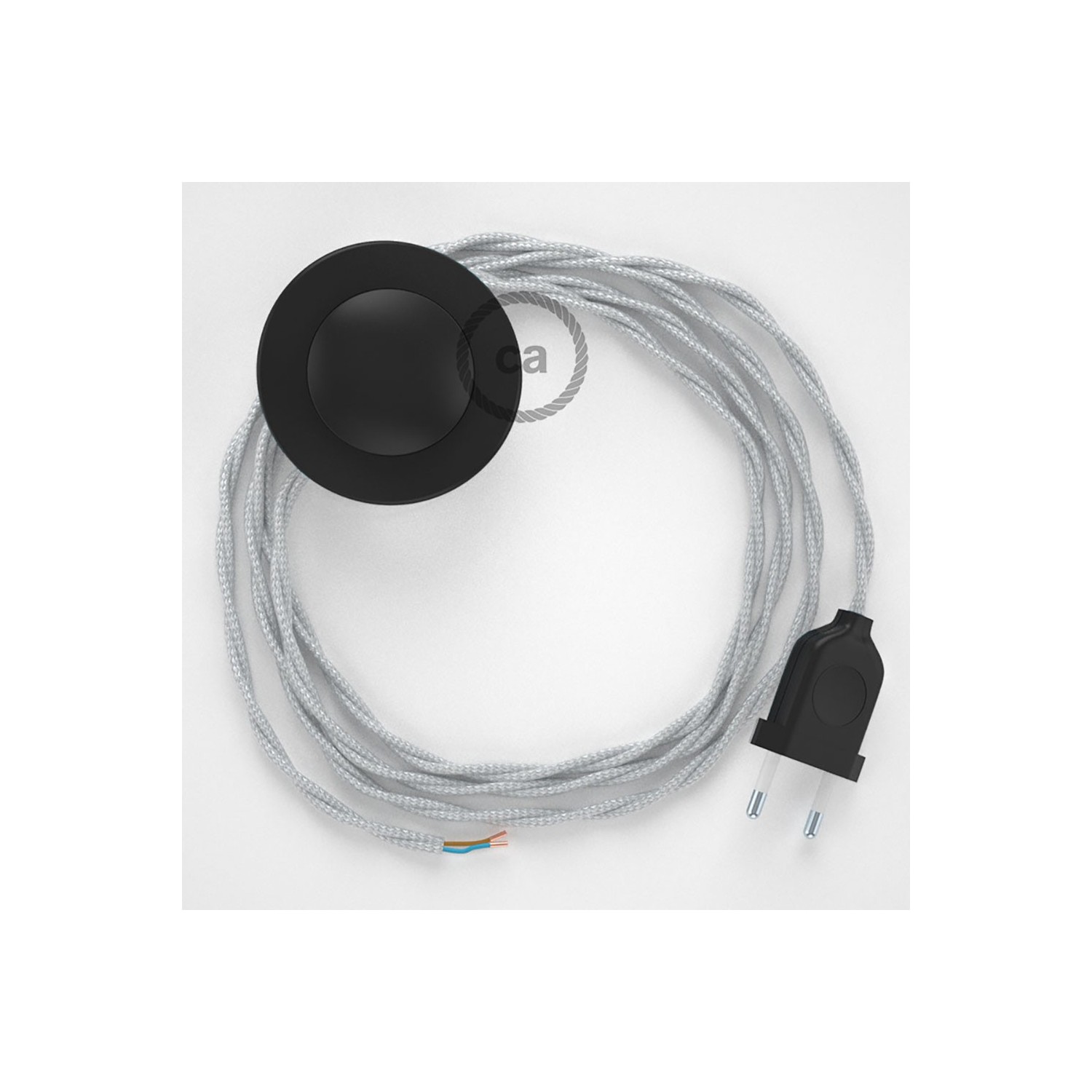 Napájací kábel pre podlahovú lampu, TM02 Strieborný hodvábny 3 m. Vyberte si farbu zástrčky a vypínača.