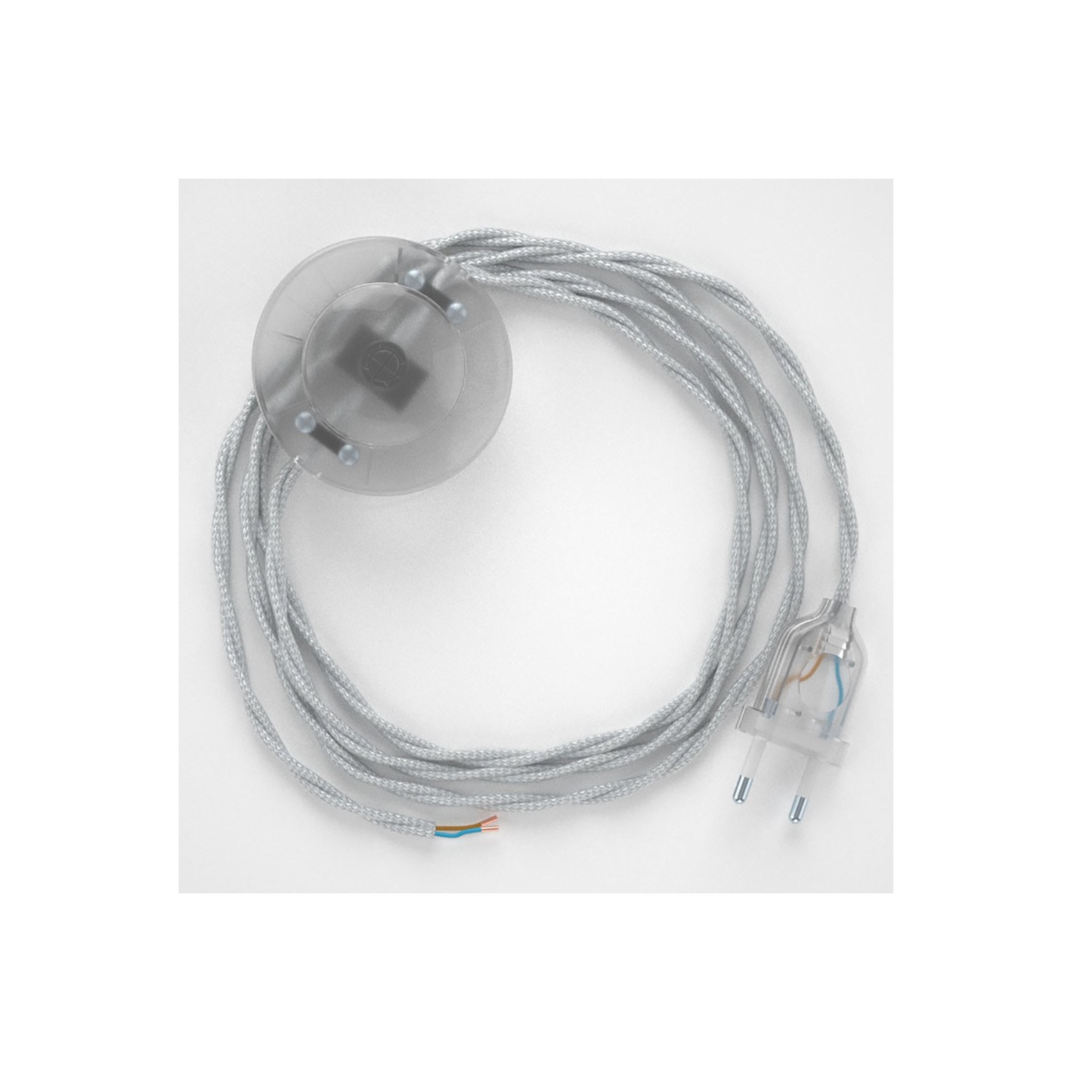 Napájací kábel pre podlahovú lampu, TM02 Strieborný hodvábny 3 m. Vyberte si farbu zástrčky a vypínača.