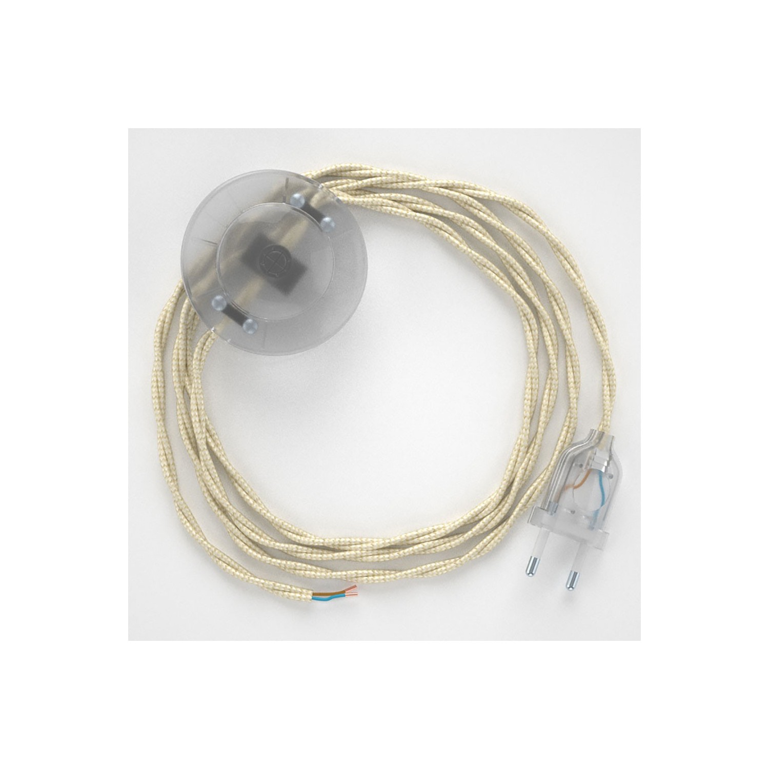 Napájací kábel pre podlahovú lampu, TM00 Slonovinový hodvábny 3 m. Vyberte si farbu zástrčky a vypínača.