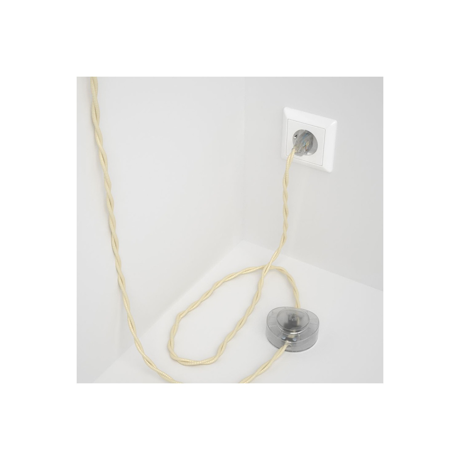 Napájací kábel pre podlahovú lampu, TM00 Slonovinový hodvábny 3 m. Vyberte si farbu zástrčky a vypínača.