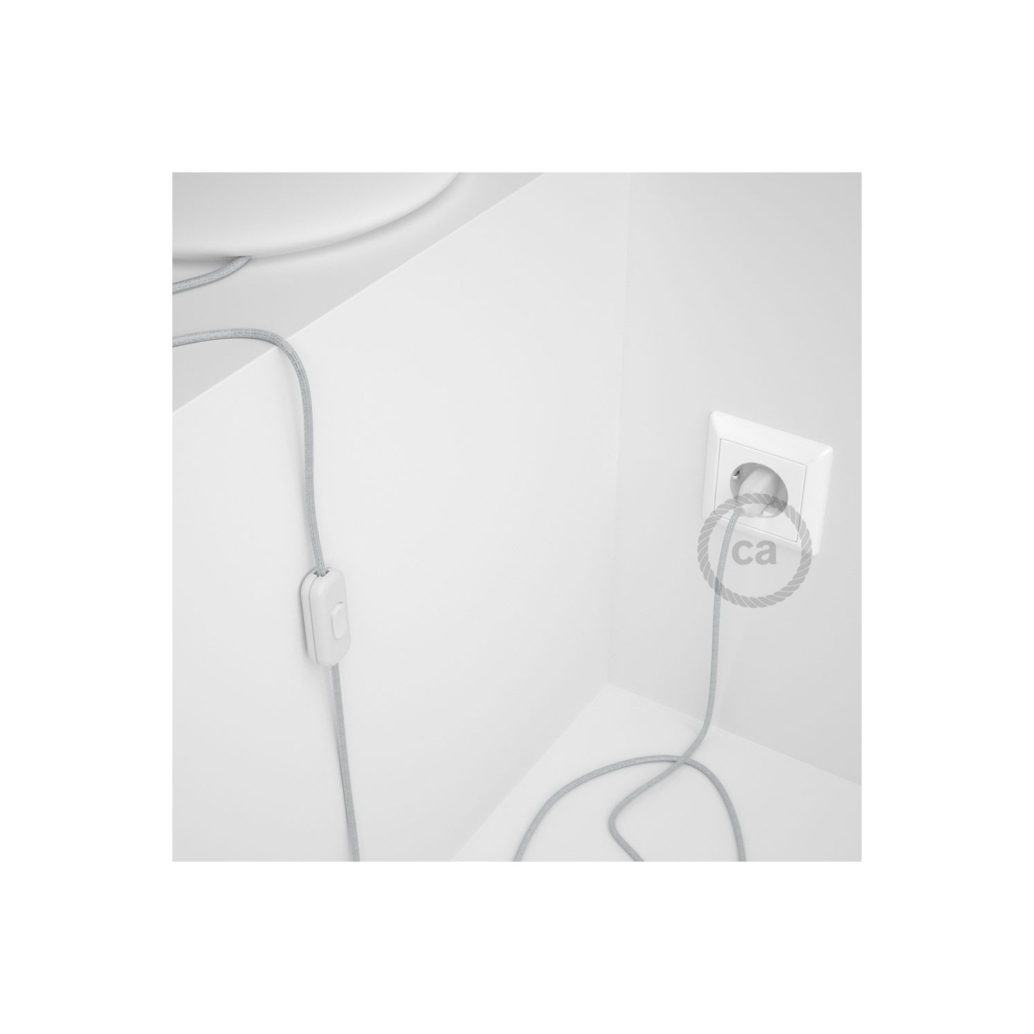 Napájací kábel pre stolnú lampu, RL01 Trblietavý biely hodvábny 1,80 m. Vyberte si farbu zástrčky a vypínača.