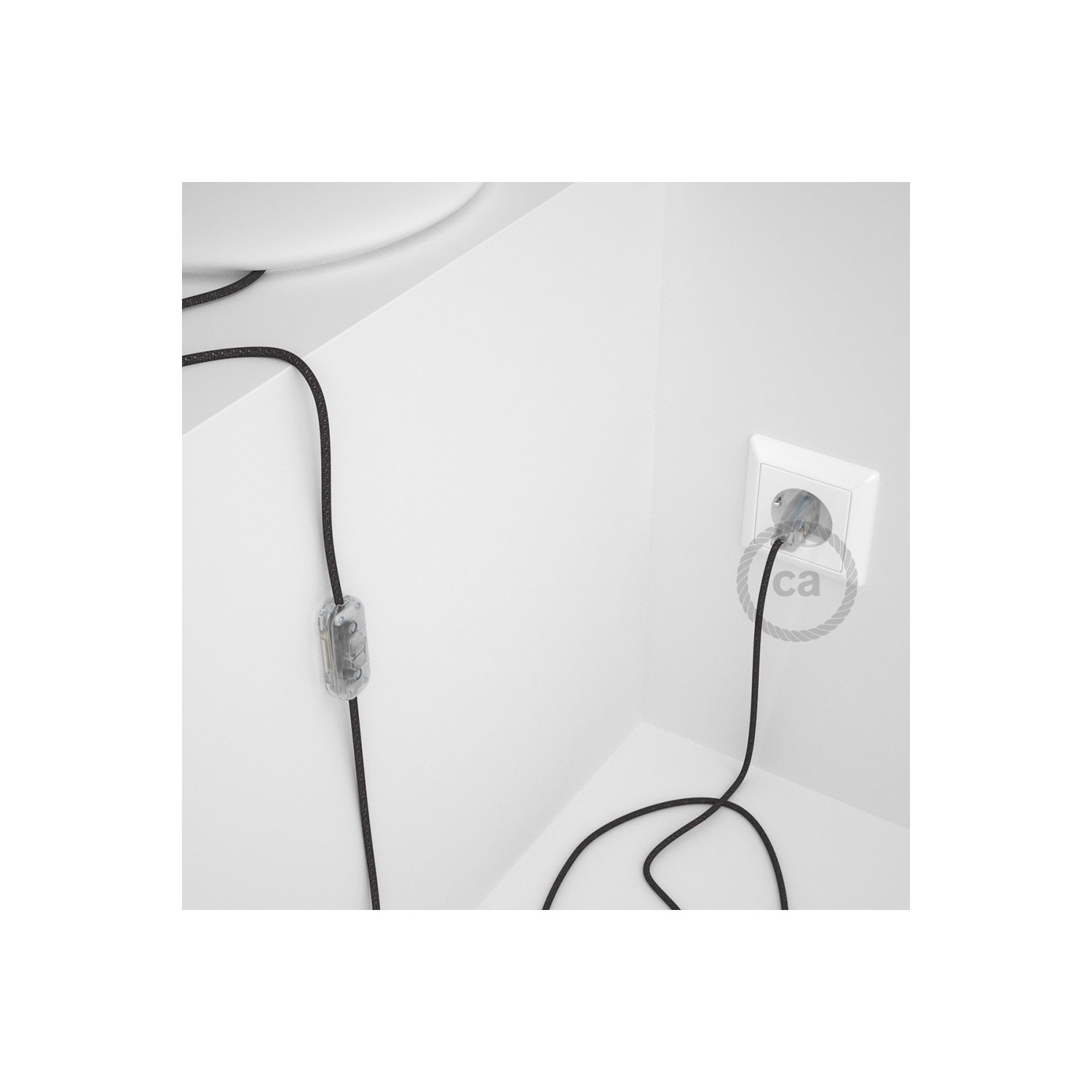 Napájací kábel pre stolnú lampu, RL03 Trblietavý šedý hodvábny 1,80 m. Vyberte si farbu zástrčky a vypínača.