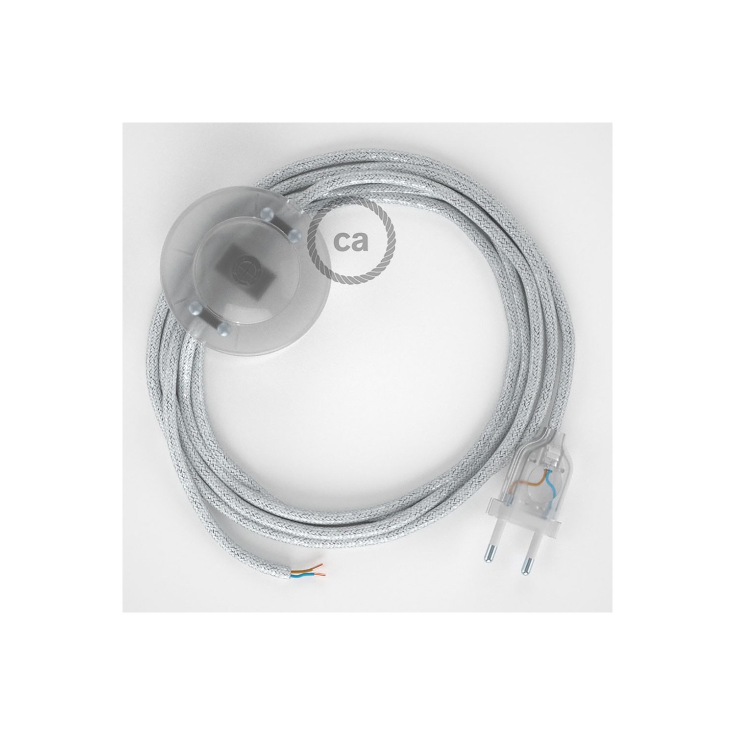 Napájací kábel pre podlahovú lampu, RL01 Trblietavý biely hodvábny 3 m. Vyberte si farbu zástrčky a vypínača.