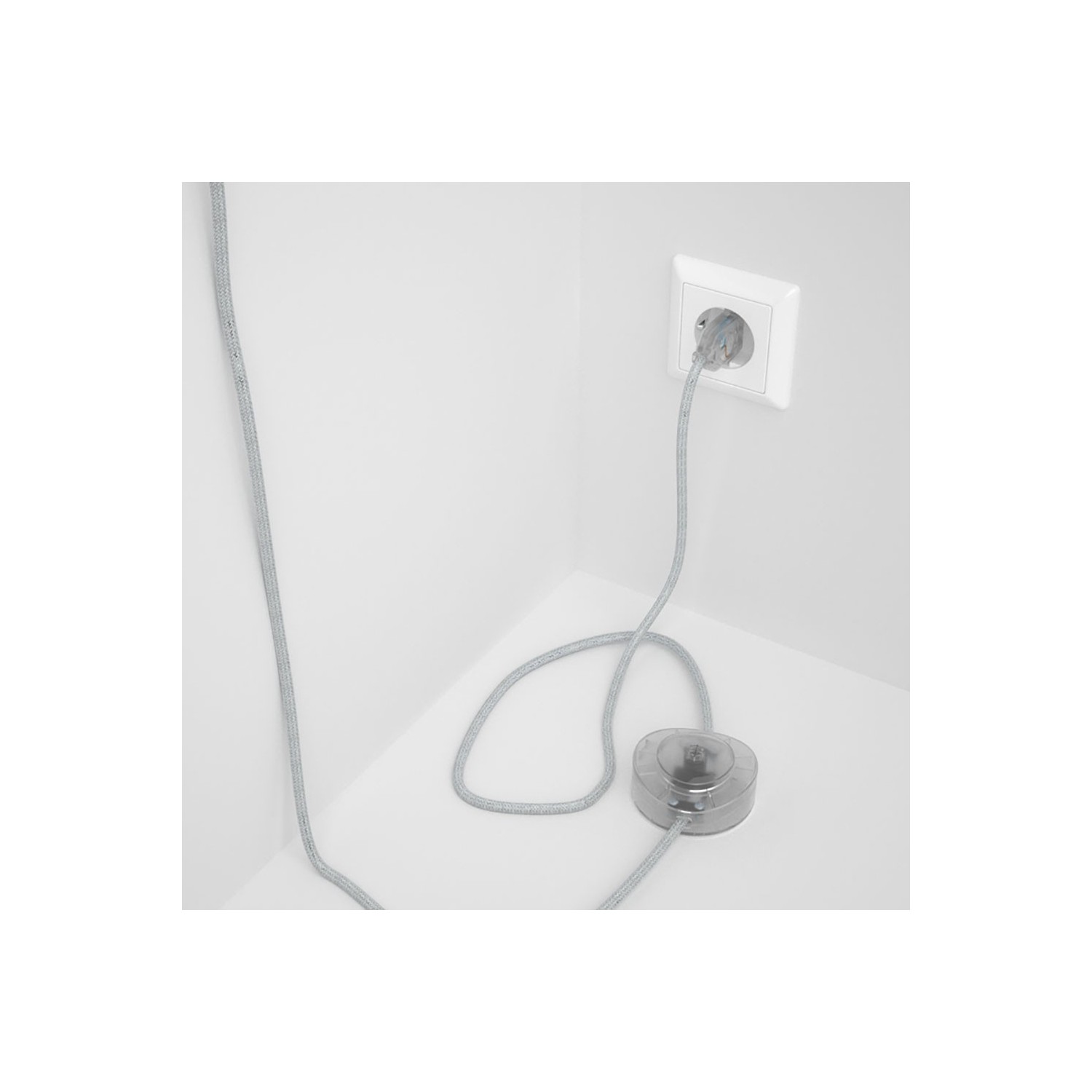 Napájací kábel pre podlahovú lampu, RL01 Trblietavý biely hodvábny 3 m. Vyberte si farbu zástrčky a vypínača.