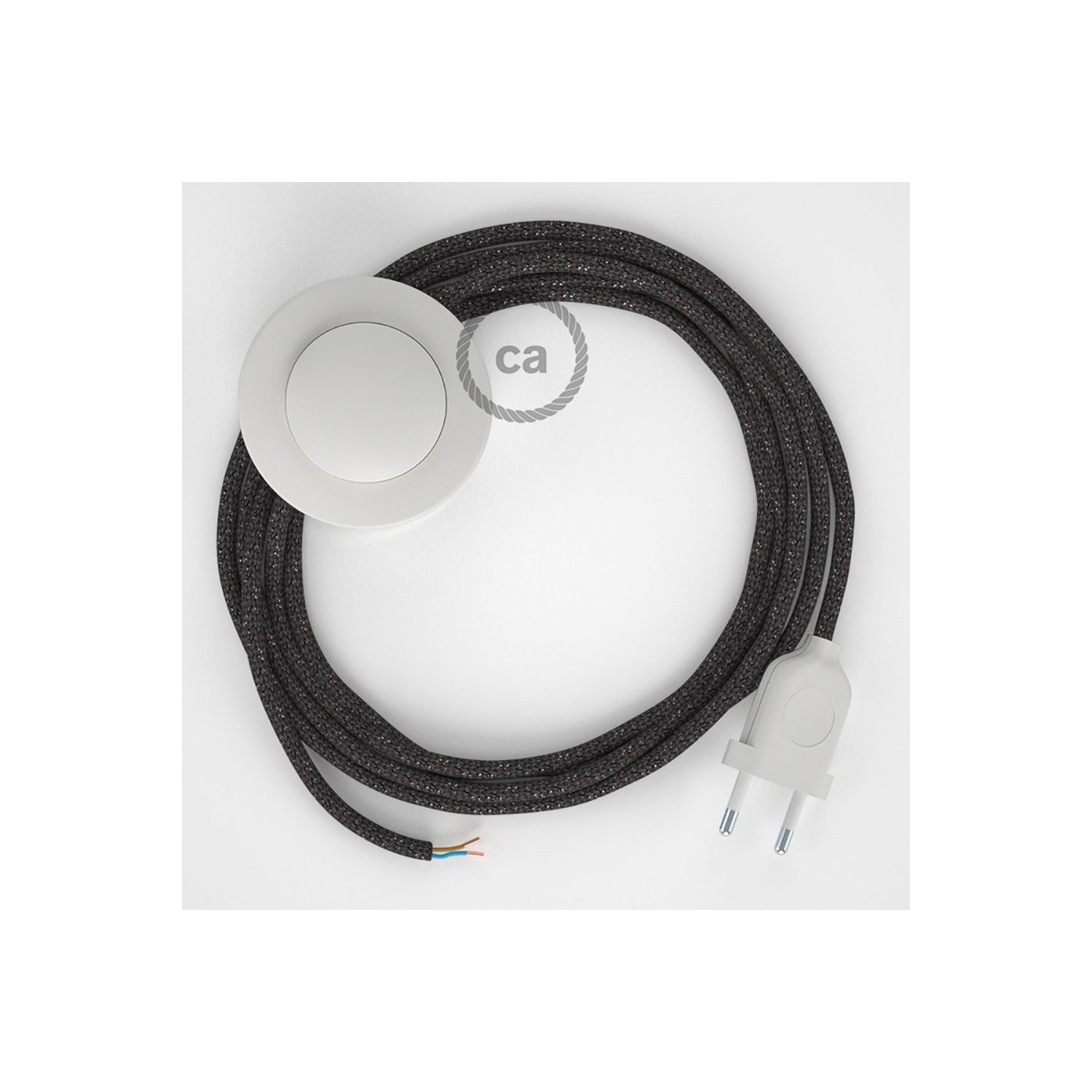 Napájací kábel pre podlahovú lampu, RL03 Trblietavý šedý hodvábny 3 m. Vyberte si farbu zástrčky a vypínača.