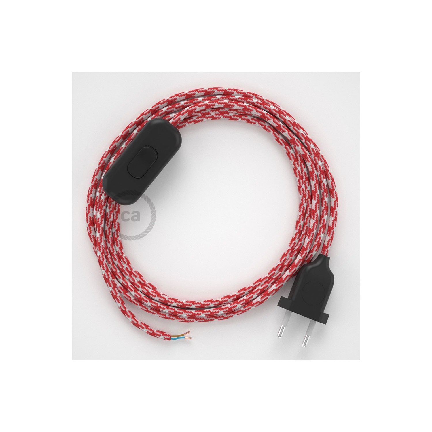 Napájací kábel pre stolnú lampu, RP09 Bielo - červený hodvábny 1,80 m. Vyberte si farbu zástrčky a vypínača.