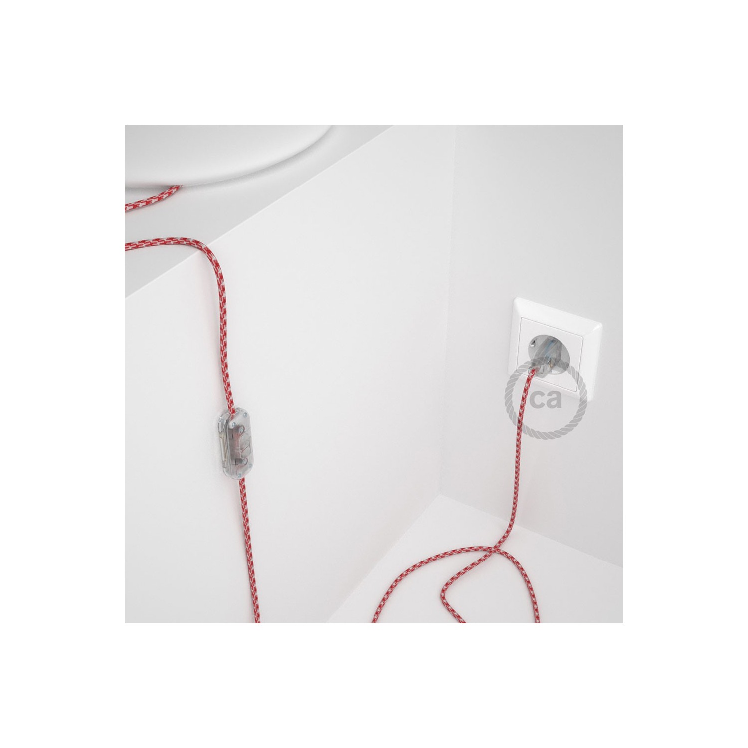 Napájací kábel pre stolnú lampu, RP09 Bielo - červený hodvábny 1,80 m. Vyberte si farbu zástrčky a vypínača.