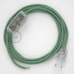 Napájací kábel pre stolnú lampu, RZ06 Cik - cak zelený hodvábny 1,80 m. Vyberte si farbu zástrčky a vypínača.
