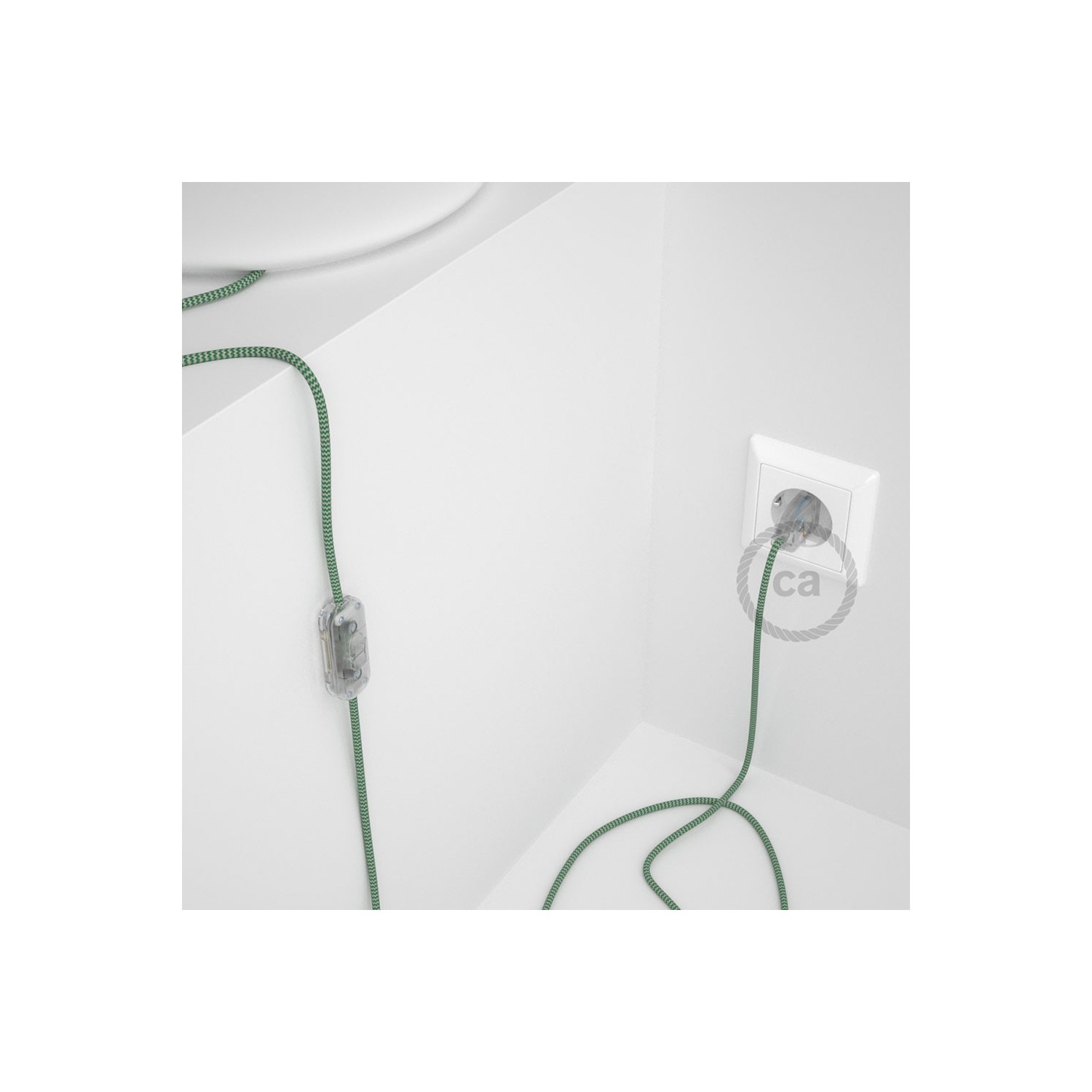Napájací kábel pre stolnú lampu, RZ06 Cik - cak zelený hodvábny 1,80 m. Vyberte si farbu zástrčky a vypínača.