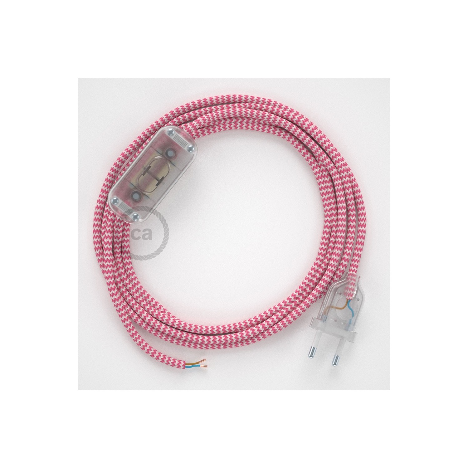 Napájací kábel pre stolnú lampu, RZ08 Cik - cak fuchsiový hodvábny 1,80 m. Vyberte si farbu zástrčky a vypínača.