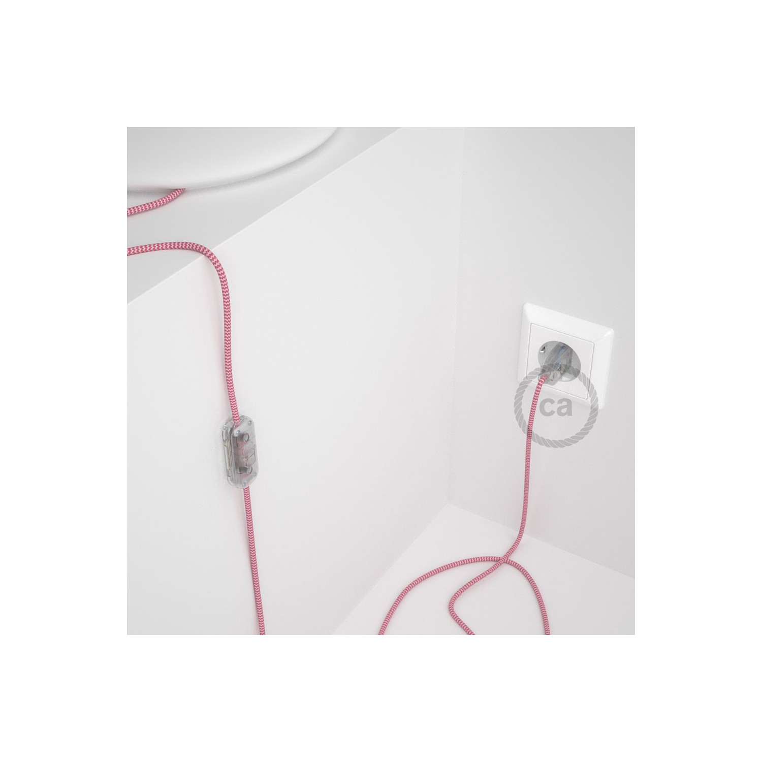Napájací kábel pre stolnú lampu, RZ08 Cik - cak fuchsiový hodvábny 1,80 m. Vyberte si farbu zástrčky a vypínača.
